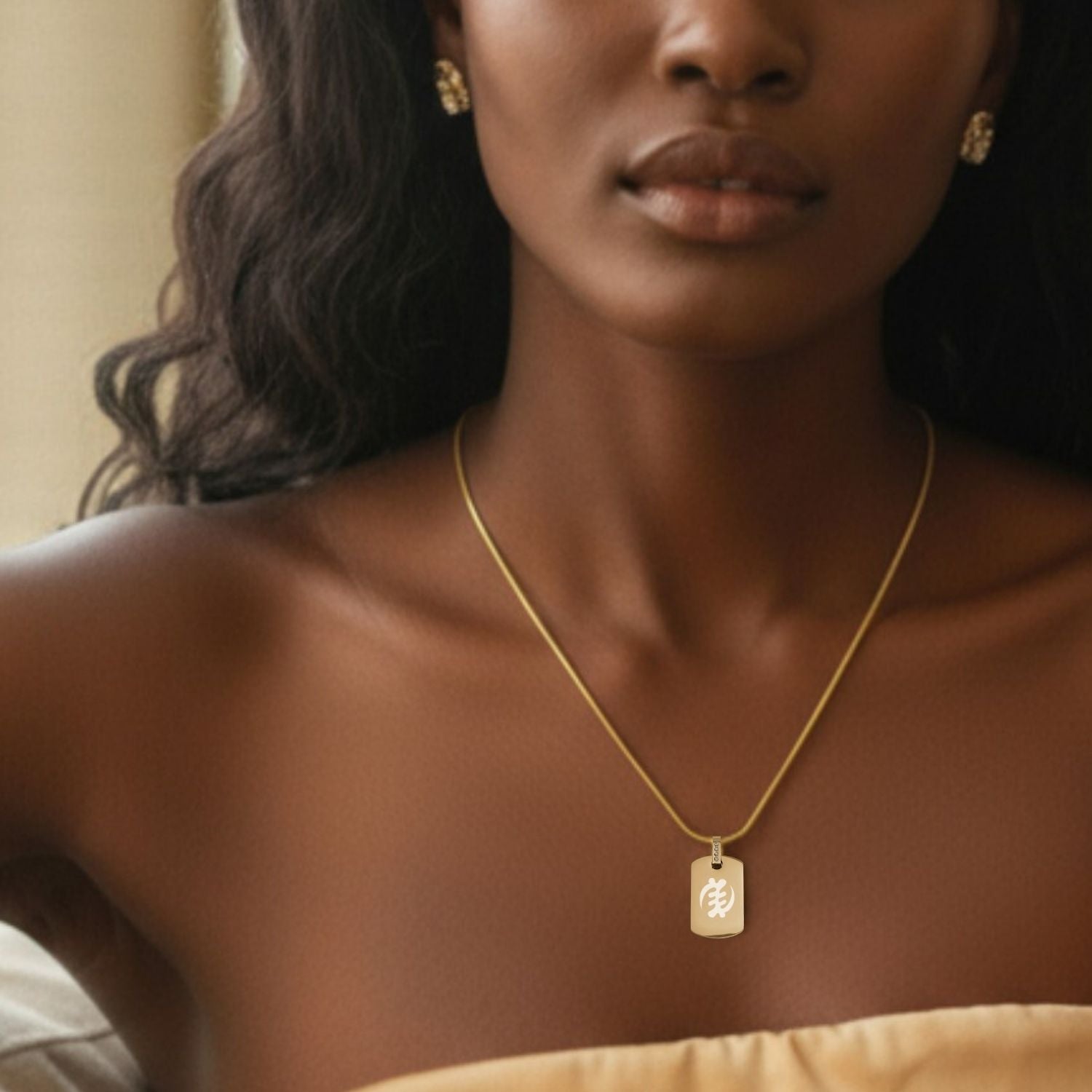 Adinkra CZ Mini Tag Necklace