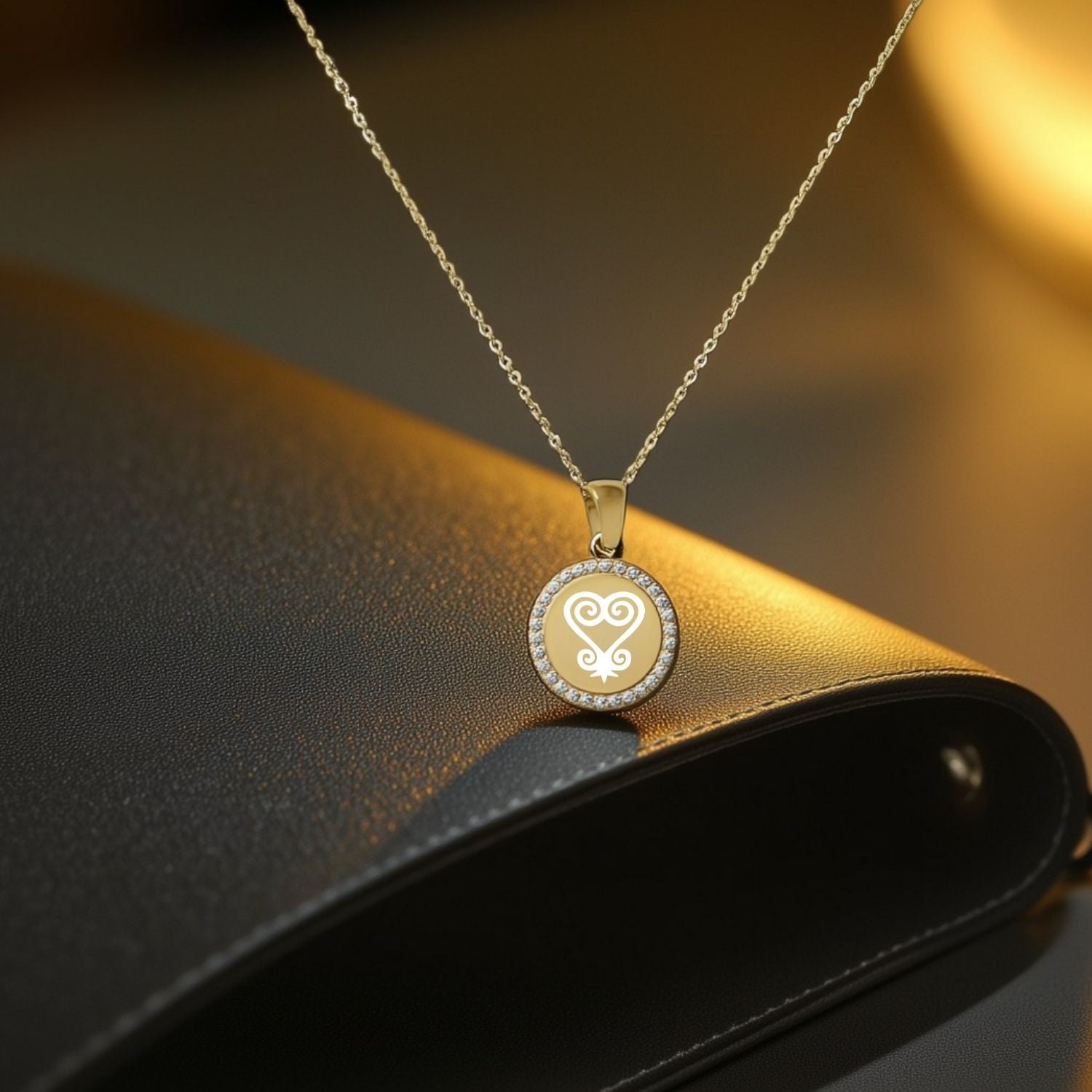 Adinkra CZ Circle Pendant Necklace